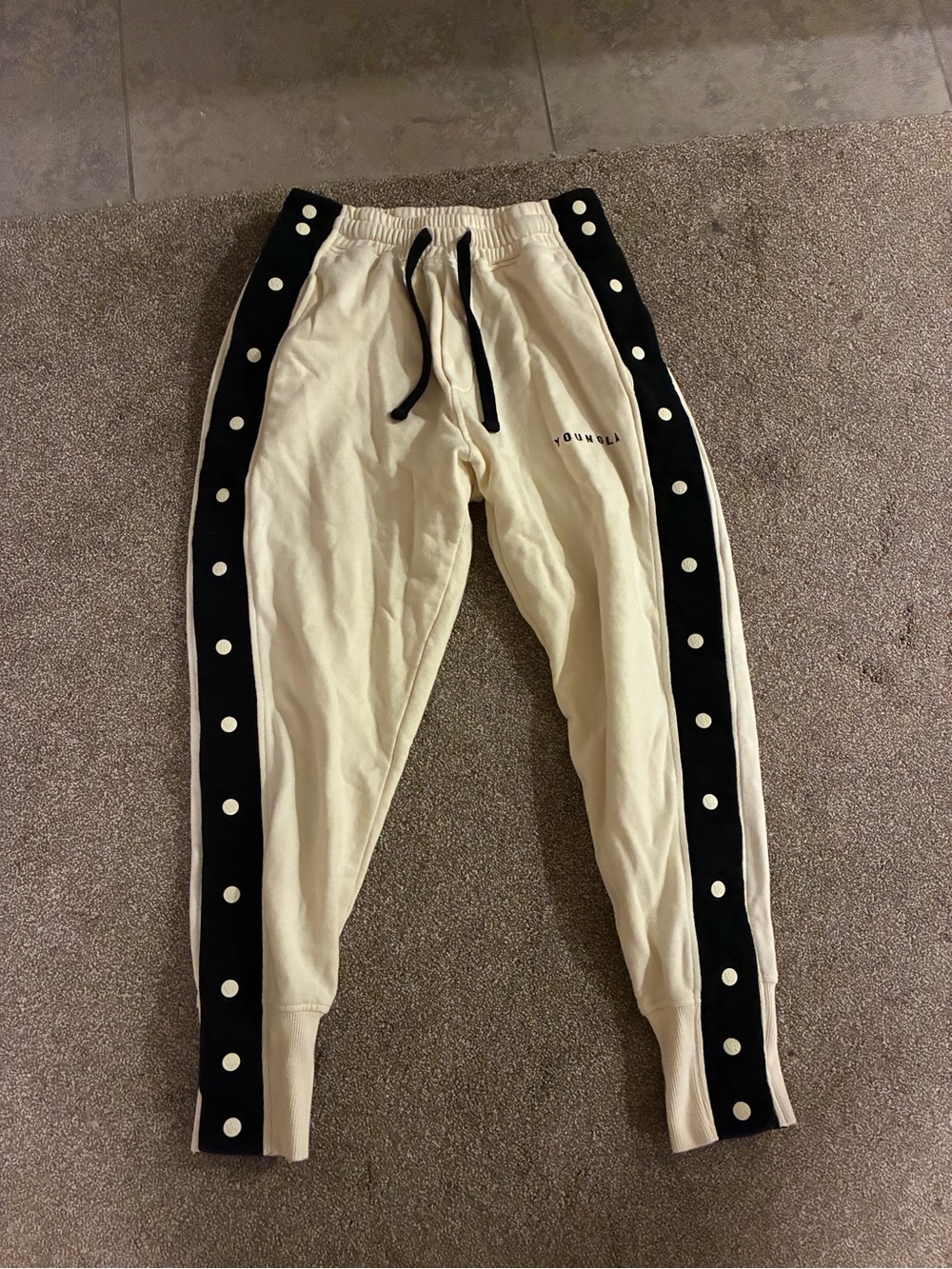YoungLA Off-White Elastic Waist Sweatpants with Branded Tag